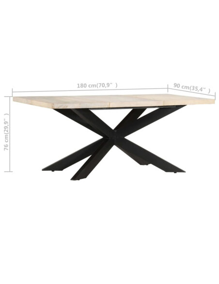Table à manger Style Industriel en bois de manguier massif blanchi 180x90x76 cm {attributes} Table à manger Style Industriel en bois de manguier massif blanchi 180x90x76 cm {attributes}