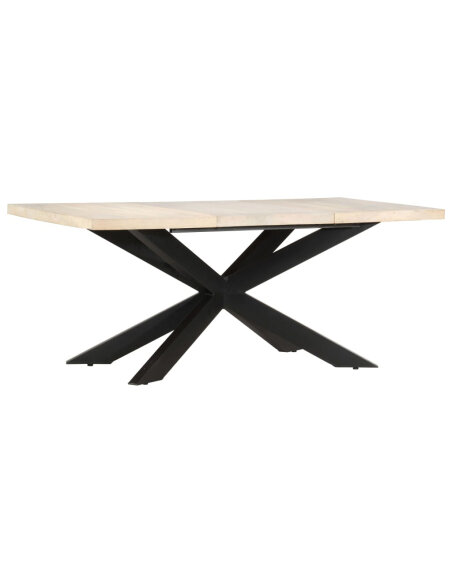 Table à manger Style Industriel en bois de manguier massif blanchi 180x90x76 cm {attributes} Table à manger Style Industriel en bois de manguier massif blanchi 180x90x76 cm {attributes}