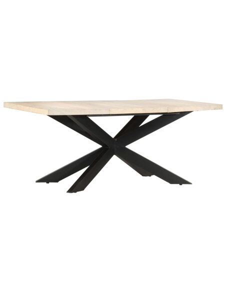 Table à manger Style Industriel en bois de manguier massif blanchi 180x90x76 cm {attributes} Table à manger Style Industriel en bois de manguier massif blanchi 180x90x76 cm {attributes}