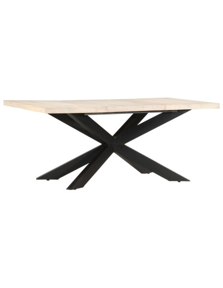 Table à manger Style Industriel en bois de manguier massif blanchi 180x90x76 cm {attributes} Table à manger Style Industriel en bois de manguier massif blanchi 180x90x76 cm {attributes}