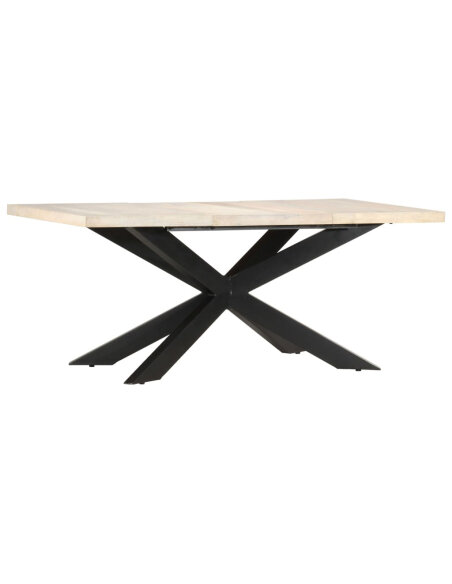 Table à manger Style Industriel en bois de manguier massif blanchi 180x90x76 cm {attributes} Table à manger Style Industriel en bois de manguier massif blanchi 180x90x76 cm {attributes}