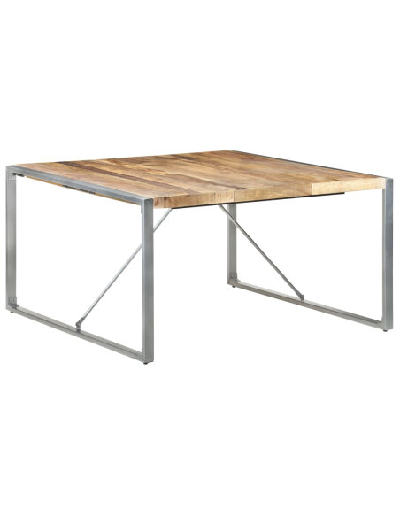 Table à manger Style Industriel en bois de manguier brut 140x140x75 cm {attributes} Table à manger Style Industriel en bois de manguier brut 140x140x75 cm {attributes}