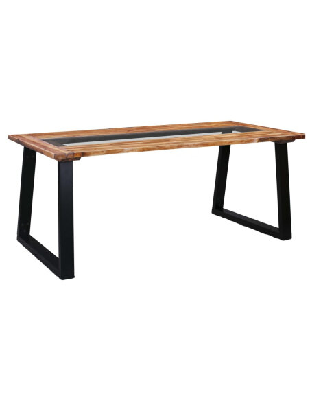 Table à manger Style Industriel en bois d'acacia massif et en verre 180x90x75 cm {attributes} Table à manger Style Industriel en bois d'acacia massif et en verre 180x90x75 cm {attributes}
