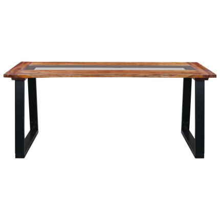 Table à manger Style Industriel en bois d'acacia massif et en verre 180x90x75 cm {attributes}