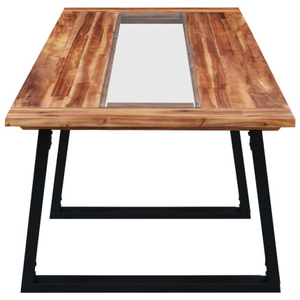 Table à manger Style Industriel en bois d'acacia massif et en verre 180x90x75 cm {attributes}