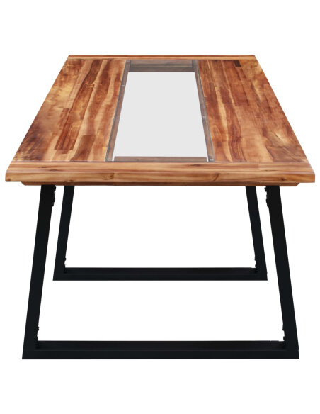 Table à manger Style Industriel en bois d'acacia massif et en verre 180x90x75 cm {attributes} Table à manger Style Industriel en bois d'acacia massif et en verre 180x90x75 cm {attributes}