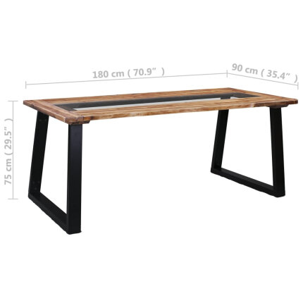 Table à manger Style Industriel en bois d'acacia massif et en verre 180x90x75 cm {attributes}