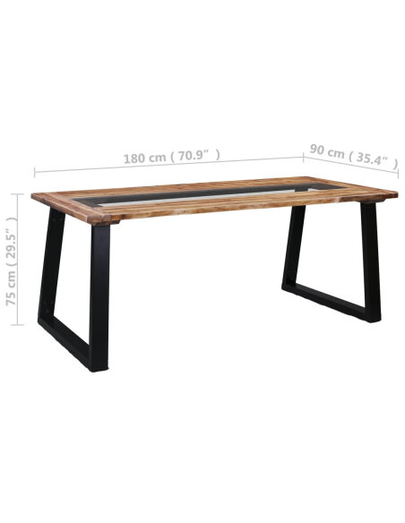 Table à manger Style Industriel en bois d'acacia massif et en verre 180x90x75 cm {attributes} Table à manger Style Industriel en bois d'acacia massif et en verre 180x90x75 cm {attributes}