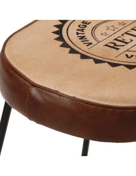 Tabourets de bar Industriel / Rétro - Vintage en lot de 2 avec cadre en métal et revêtement en cuir Brun 44 x 37.5 x 78 cm {attr Tabourets de bar Industriel / Rétro - Vintage en lot de 2 avec cadre en métal et revêtement en cuir Brun 44 x 37.5 x 78 cm {attr