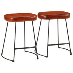 Tabourets de bar Industriel / Rétro - Vintage en lot de 2 avec cadre en métal et revêtement en cuir Brun 40 x 29.5 x 53 cm {attr