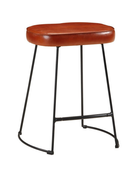Tabourets de bar Industriel / Rétro - Vintage en lot de 2 avec cadre en métal et revêtement en cuir Brun 40 x 29.5 x 53 cm {attr