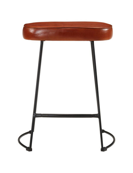 Tabourets de bar Industriel / Rétro - Vintage en lot de 2 avec cadre en métal et revêtement en cuir Brun 40 x 29.5 x 53 cm {attr