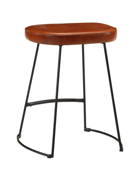 Tabourets de bar Industriel / Rétro - Vintage en lot de 2 avec cadre en métal et revêtement en cuir Brun 40 x 29.5 x 53 cm {attr