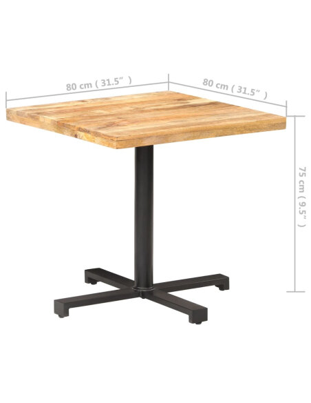 Table de bistro Style Industriel carrée en bois de manguier brut 80 x 80 x 75 cm {attributes} Table de bistro Style Industriel carrée en bois de manguier brut 80 x 80 x 75 cm {attributes}