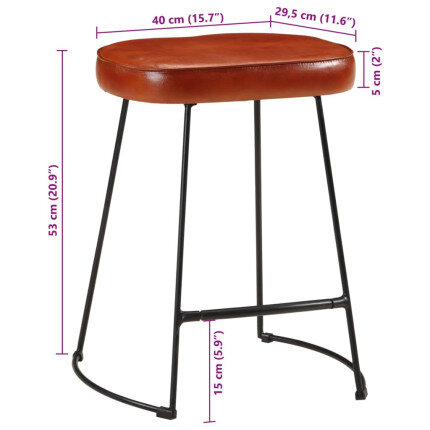 Tabourets de bar Industriel / Rétro - Vintage en lot de 2 avec cadre en métal et revêtement en cuir Brun 40 x 29.5 x 53 cm {attr