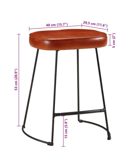 Tabourets de bar Industriel / Rétro - Vintage en lot de 2 avec cadre en métal et revêtement en cuir Brun 40 x 29.5 x 53 cm {attr