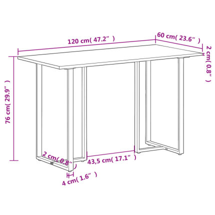 Table à manger Style Industriel en bois de manguier brut 120 x 60 x 76 cm {attributes}