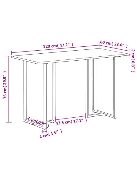 Table à manger Style Industriel en bois de manguier brut 120 x 60 x 76 cm {attributes} Table à manger Style Industriel en bois de manguier brut 120 x 60 x 76 cm {attributes}