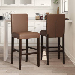 Chaise de bar campagne / chic en lot de 2 en bois massif d'hévéa et similicuir Brun  {attributes} 2