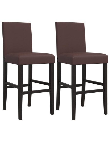 Chaise de bar campagne / chic en lot de 2 en bois massif d'hévéa et similicuir Brun  {attributes}