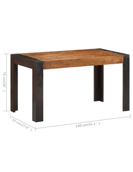 Table à manger Style Industriel en bois de manguier massif brut 140 x 70 x 76 cm {attributes} Table à manger Style Industriel en bois de manguier massif brut 140 x 70 x 76 cm {attributes}