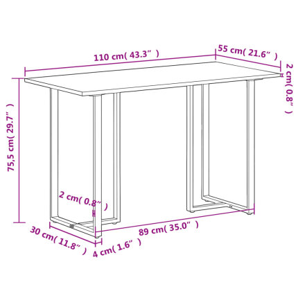 Table à manger Style Industriel en bois de manguier massif 110 x 55 x 75.5 cm {attributes}