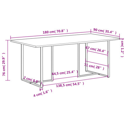 Table salle à manger Style Industriel en bois de récupération massif 180 x 90 x 76 cm {attributes}