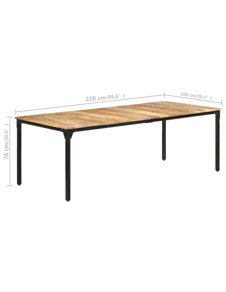 Table salle à manger Style Industriel en bois de manguier brut 220 x 100 x 76 cm {attributes} Table salle à manger Style Industriel en bois de manguier brut 220 x 100 x 76 cm {attributes}