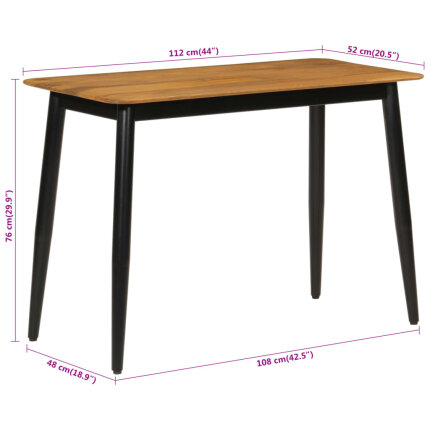 Table de salle à manger Style Scandinave en bois de manguier massif et fer 112 x 52 x 76 cm {attributes}