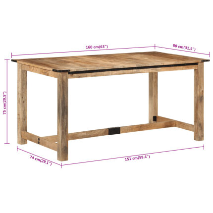 Table à manger style Industriel / Bohème en bois de manguier massif 160x80x75 cm {attributes}