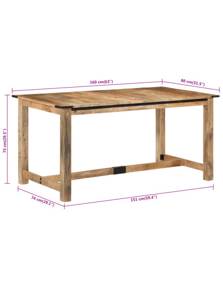 Table à manger style Industriel / Bohème en bois de manguier massif 160x80x75 cm {attributes} Table à manger style Industriel / Bohème en bois de manguier massif 160x80x75 cm {attributes}