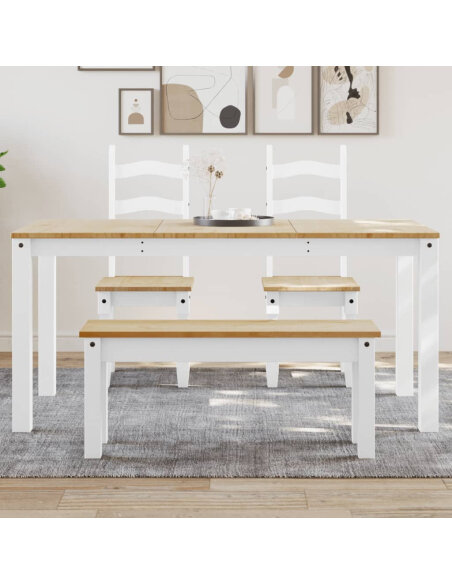 Table à manger style Campagne en bois de pin massif Blanc 160x80x75 cm {attributes} Table à manger style Campagne en bois de pin massif Blanc 160x80x75 cm {attributes}
