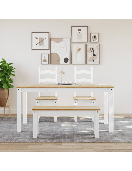 Table à manger style Campagne en bois de pin massif Blanc 160x80x75 cm {attributes} Table à manger style Campagne en bois de pin massif Blanc 160x80x75 cm {attributes}