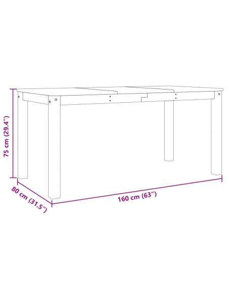 Table à manger style Campagne en bois de pin massif Blanc 160x80x75 cm {attributes} Table à manger style Campagne en bois de pin massif Blanc 160x80x75 cm {attributes}