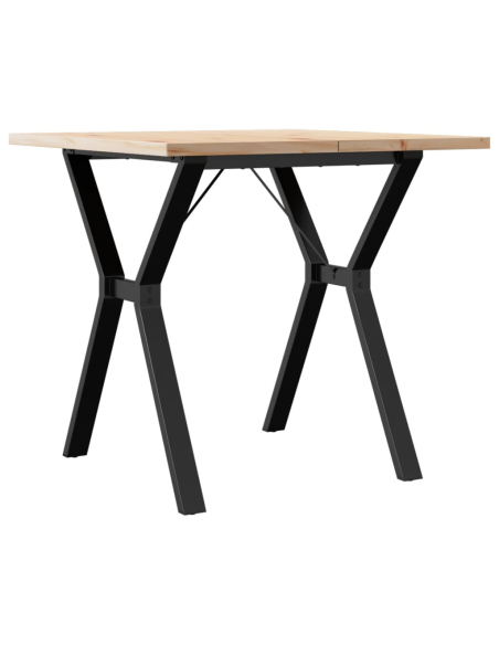 Table à manger Style Industriel cadre en Y en bois de pin massif & fonte 80 x 80 x 75.5 cm {attributes}