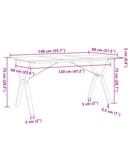 Table à manger Style Industriel cadre en Y en bois de pin massif & fonte 140 x 80 x 75 cm {attributes} Table à manger Style Industriel cadre en Y en bois de pin massif & fonte 140 x 80 x 75 cm {attributes}