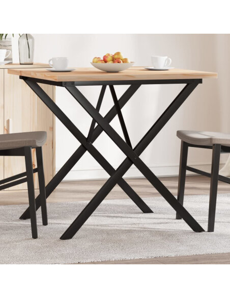 Table à manger Style Industriel cadre en X en bois de pin massif & fonte 90 x 90 x 75.5 cm {attributes} Table à manger Style Industriel cadre en X en bois de pin massif & fonte 90 x 90 x 75.5 cm {attributes}