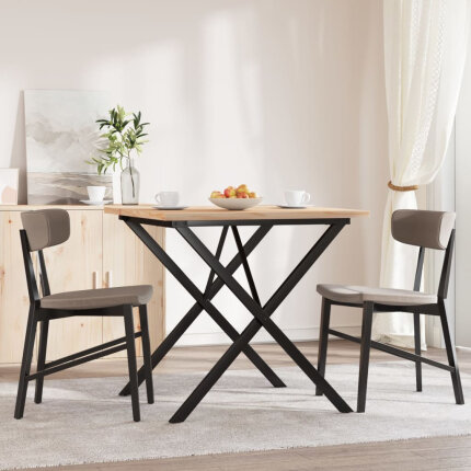 Table à manger Style Industriel cadre en X en bois de pin massif & fonte 90 x 90 x 75.5 cm {attributes}