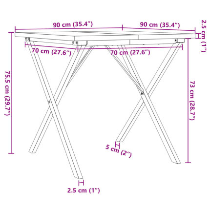 Table à manger Style Industriel cadre en X en bois de pin massif & fonte 90 x 90 x 75.5 cm {attributes}