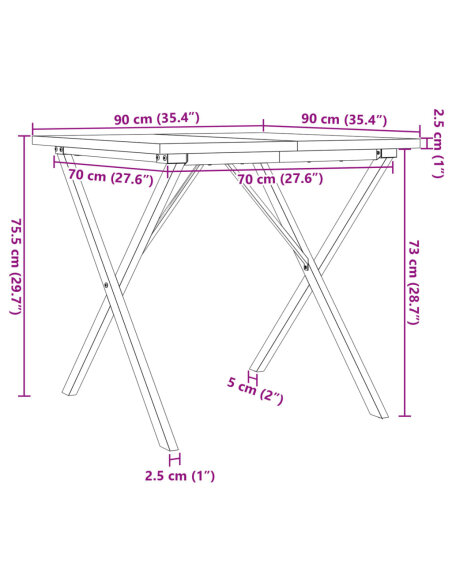 Table à manger Style Industriel cadre en X en bois de pin massif & fonte 90 x 90 x 75.5 cm {attributes} Table à manger Style Industriel cadre en X en bois de pin massif & fonte 90 x 90 x 75.5 cm {attributes}