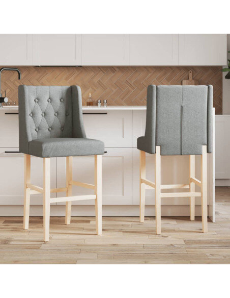 Chaise de bar campagne / chic en lot de 2 en bois massif d'hévéa et tissu Gris  {attributes}