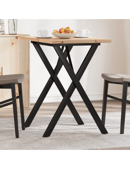 Table à manger Style Industriel cadre en X en bois de pin massif & fonte 80 x 50 x 75.5 cm {attributes}