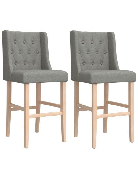 Chaise de bar campagne / chic en lot de 2 en bois massif d'hévéa et tissu Gris  {attributes}