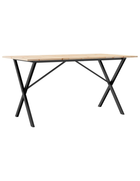 Table à manger Style Industriel cadre en X en bois de pin massif & fonte 160 x 80 x 75 cm {attributes}