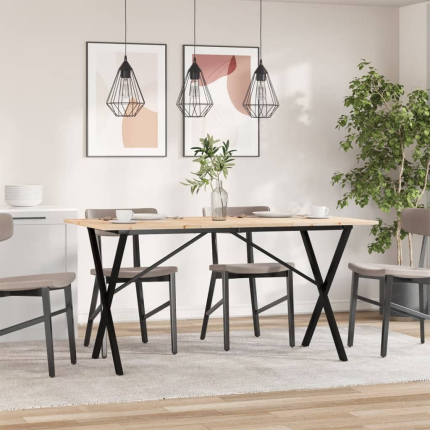Table à manger Style Industriel cadre en X en bois de pin massif & fonte 160 x 80 x 75 cm {attributes}