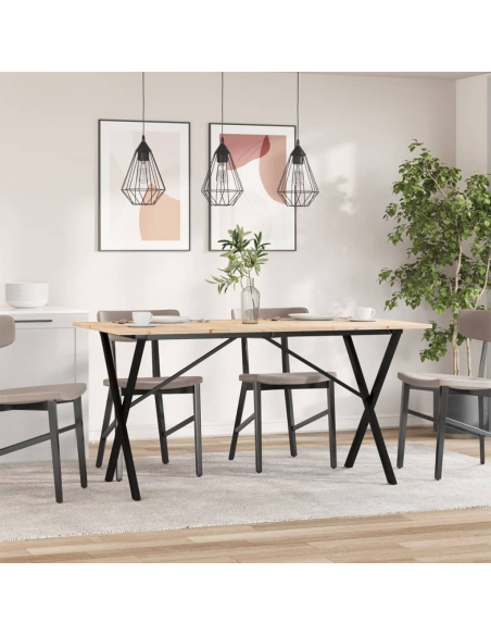 Table à manger Style Industriel cadre en X en bois de pin massif & fonte 160 x 80 x 75 cm {attributes}