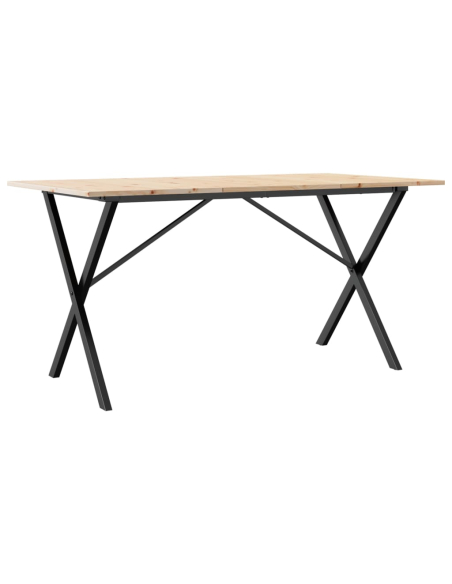Table à manger Style Industriel cadre en X en bois de pin massif & fonte 160 x 80 x 75 cm {attributes}