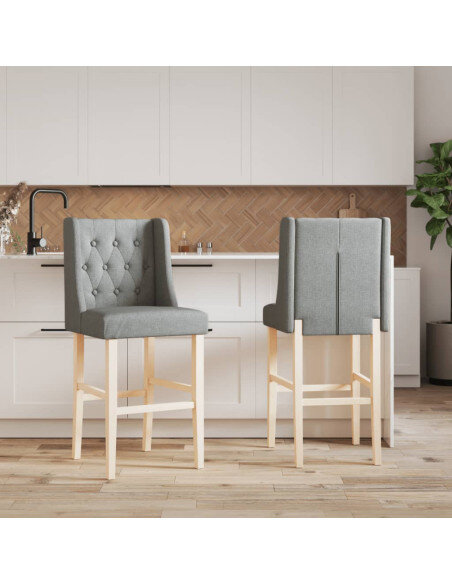Chaise de bar campagne / chic en lot de 2 en bois massif d'hévéa et tissu Gris  {attributes}