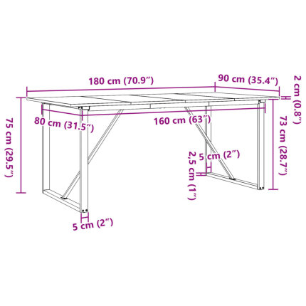 Table à manger Style Industriel cadre en O en bois de pin massif & fonte 180 x 90 x 75 cm {attributes}
