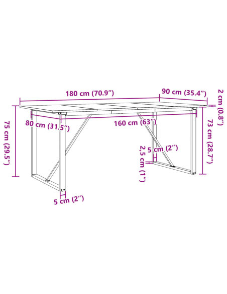 Table à manger Style Industriel cadre en O en bois de pin massif & fonte 180 x 90 x 75 cm {attributes} Table à manger Style Industriel cadre en O en bois de pin massif & fonte 180 x 90 x 75 cm {attributes}